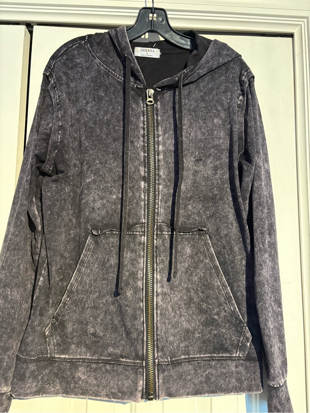 Zenana Outfitters Mineral Wash Black Zip Hoodie Jacket
